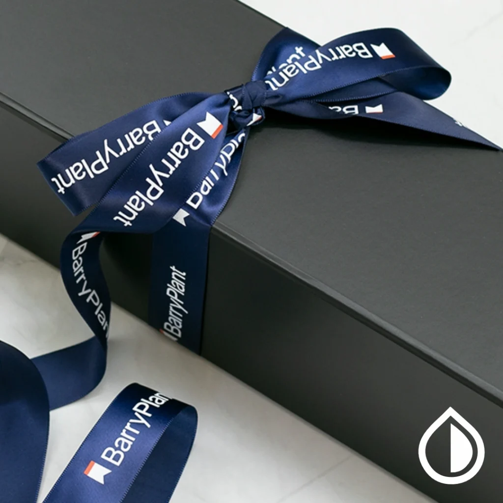 Luxury printed ribbon for gift wrapping, packaging, and corporate branding